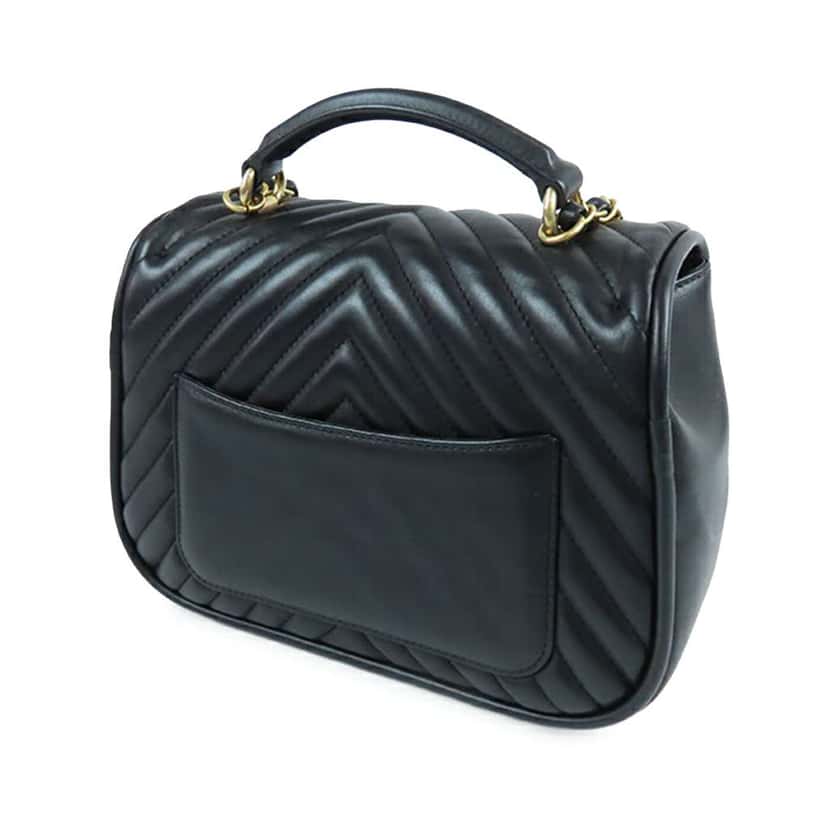 Chanel Medium CC Chevron Lambskin Chain Top Handle Flap Black Leather Good condition - Back View