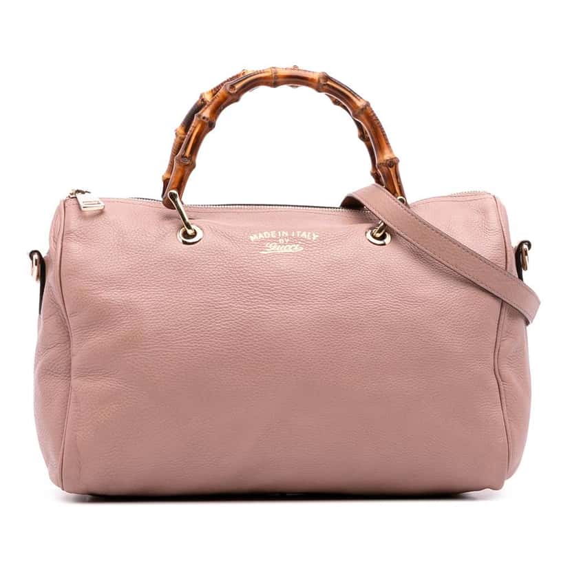 Gucci Medium Calfskin Bamboo Shopper Boston Bag Pink Leather Good condition - Front View
