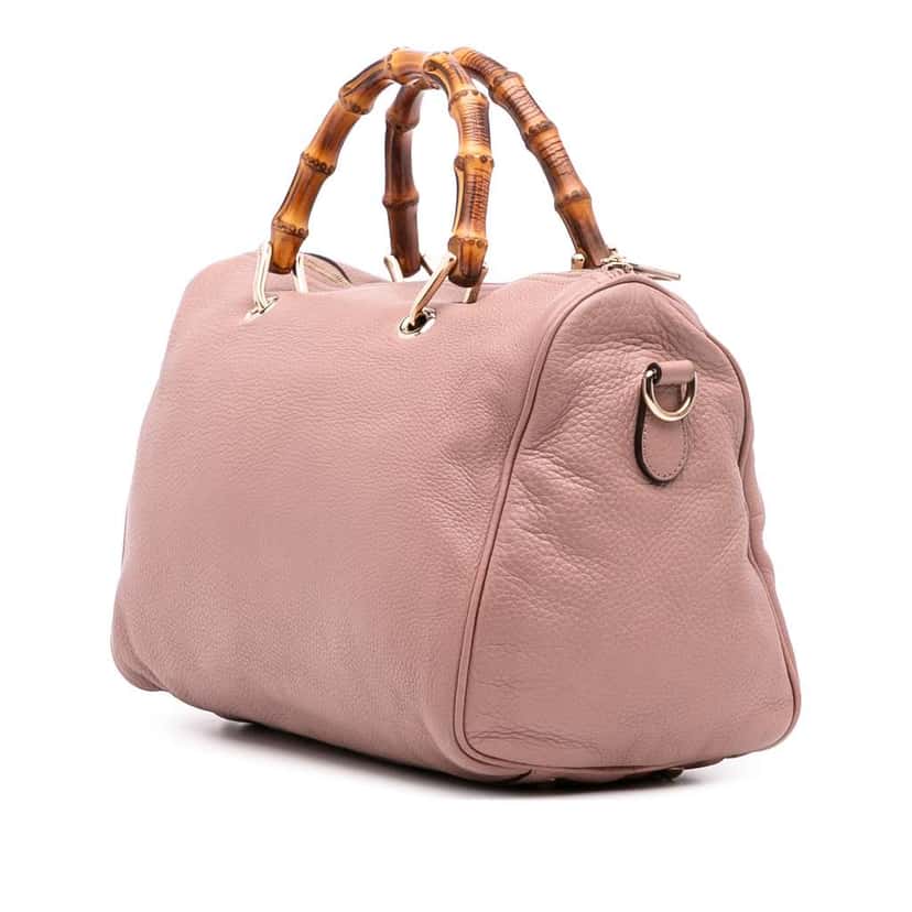 Gucci Medium Calfskin Bamboo Shopper Boston Bag Pink Leather Good condition - Back View
