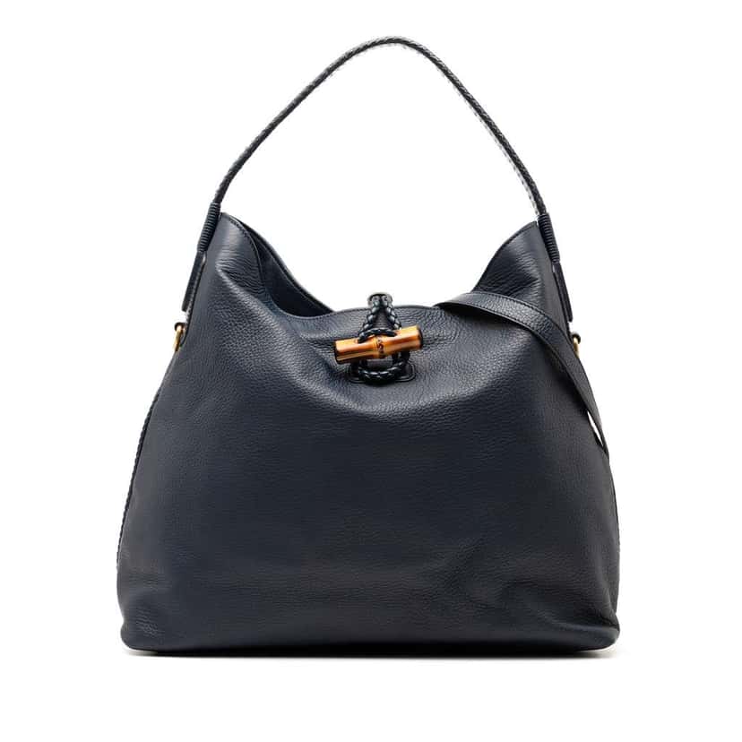 Gucci Leather Hip Bamboo Satchel Blue Leather Good condition - Front View