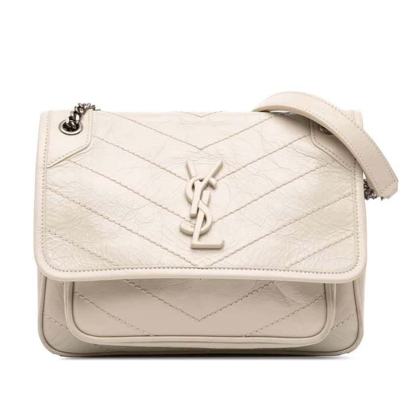 Saint Laurent Baby Crinkled Calfskin Monogram Niki Bag White Leather Good condition - Front View