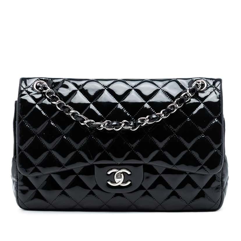 Chanel Jumbo Classic Patent Double Flap Black Leather Good condition - Front View