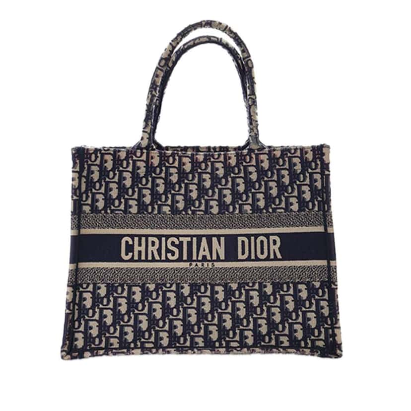 Dior Medium Oblique Embroidered Canvas Book Tote Blue Canvas Good condition - Front View