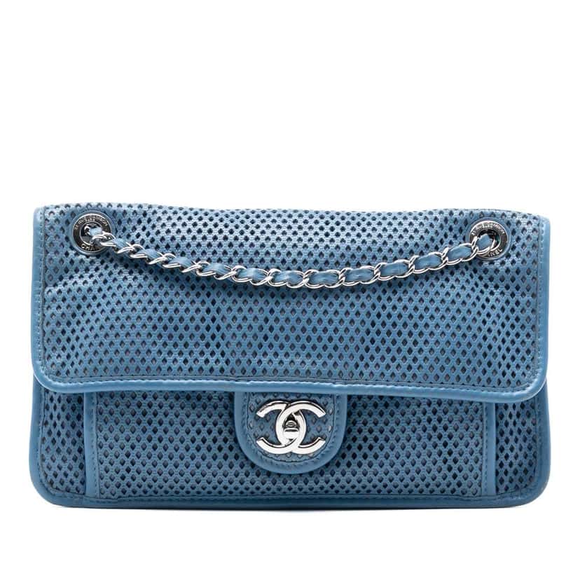 Chanel Medium Perforated Lambskin Up In The Air Flap Blue Leather Good condition - Front View