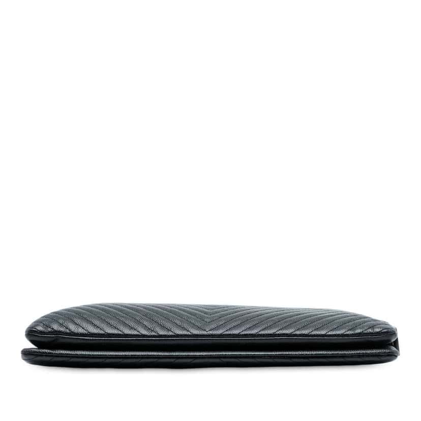 Chanel CC Chevron Caviar Zip Clutch Black Leather Good condition - Inside View