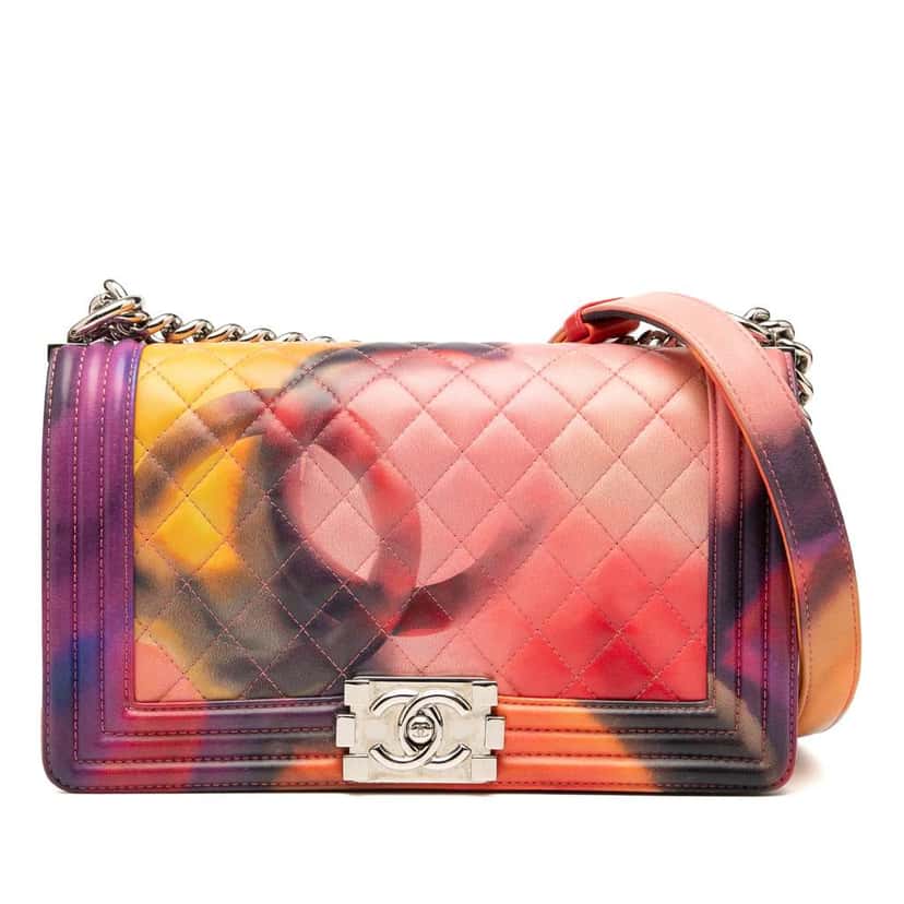 Chanel Old Medium Quilted Lambskin Flower Power Boy Flap Pink Leather Good condition - Front View