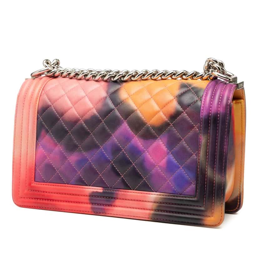 Chanel Old Medium Quilted Lambskin Flower Power Boy Flap Pink Leather Good condition - Back View