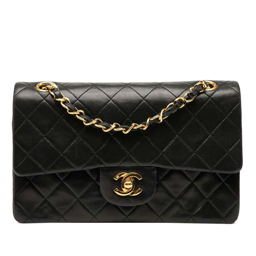 Chanel Small Classic Lambskin Double Flap Black Leather Good condition - Front View