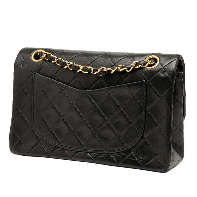 Chanel Small Classic Lambskin Double Flap Black Leather Good condition - Back View