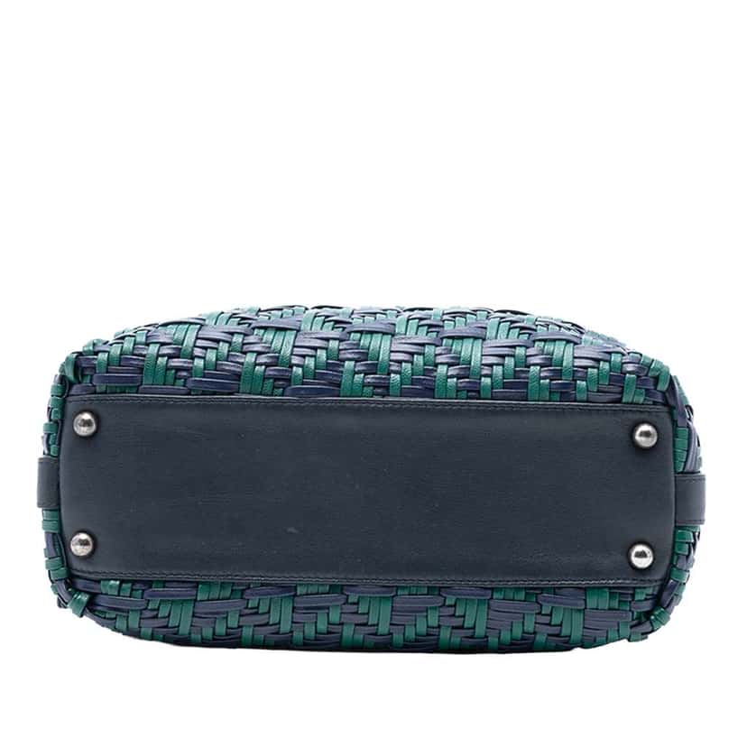 Chanel CC Woven Calfskin Bowling Bag Blue Leather Good condition - Inside View