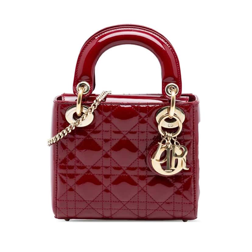 Dior Mini Patent Cannage Lady Dior Red Leather Good condition - Front View