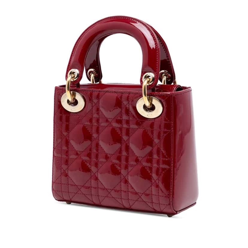 Dior Mini Patent Cannage Lady Dior Red Leather Good condition - Back View
