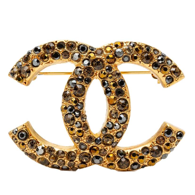 Chanel Gold Plated CC Rhinestone Brooch Gold Metal Good condition - Front View