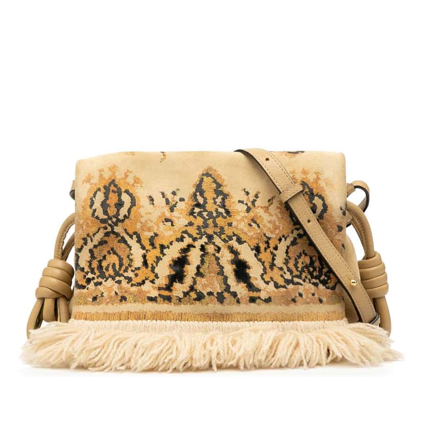 Loewe Suede Tapestry Flamenco Knot Crossbody Brown Leather Good condition - Front View