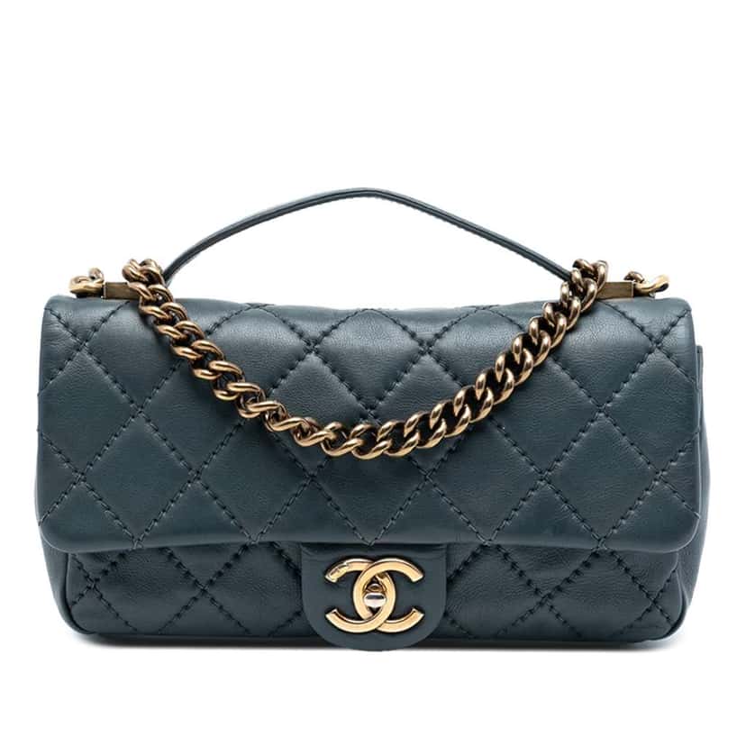 Chanel CC Quilted Calfskin Top Handle Bag Blue Leather Good condition - Front View