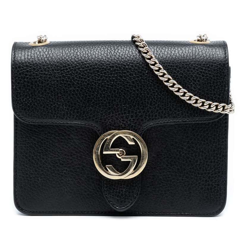Gucci Small Dollar Calfskin Interlocking G Crossbody Black Leather Good condition - Front View