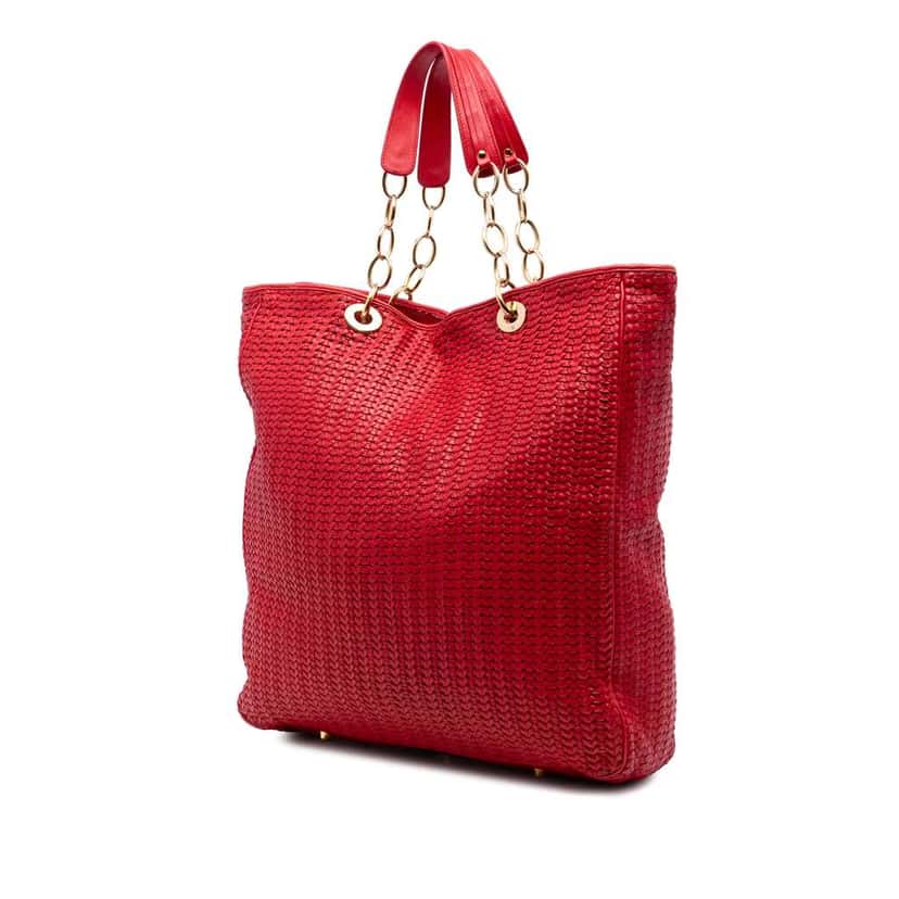 Dior Large Woven Lambskin Lady Dior Soft Shopping Tote Red Leather Good condition - Back View