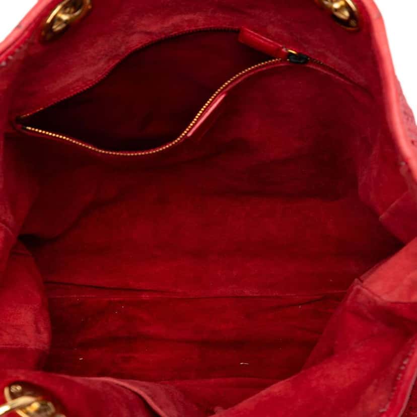 Dior Large Woven Lambskin Lady Dior Soft Shopping Tote Red Leather Good condition - Model View