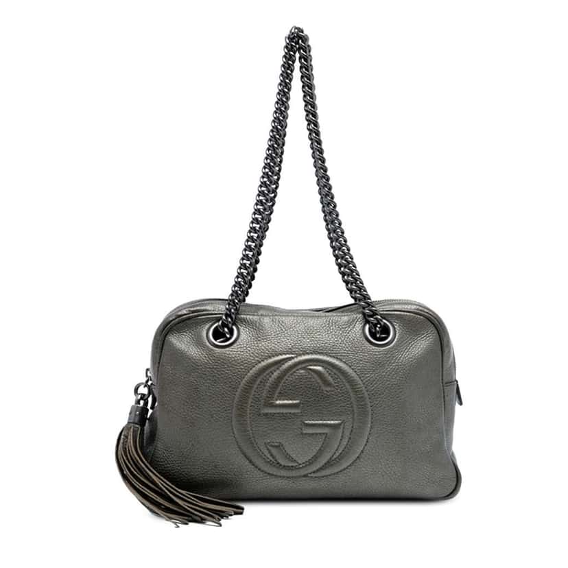 Gucci Leather Soho Chain Zip Shoulder Bag Silver Leather Good condition - Front View