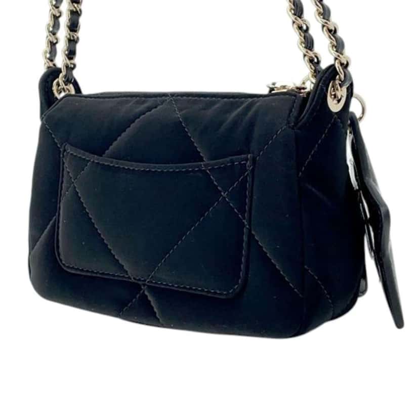 Chanel Coco Neige Velvet Effect Nylon Clutch with Chain Black Good condition - Back View