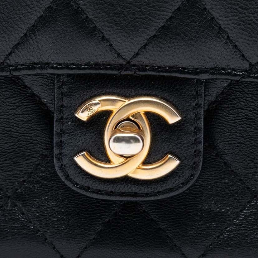 Chanel Mini Square Classic Goatskin Single Flap Black Leather Good condition - Box View
