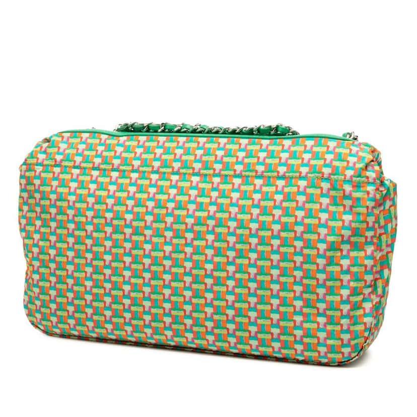 Chanel Medium Quilted Rubber and Lambskin Coco Rain Flap Green Polyester Good condition - Back View