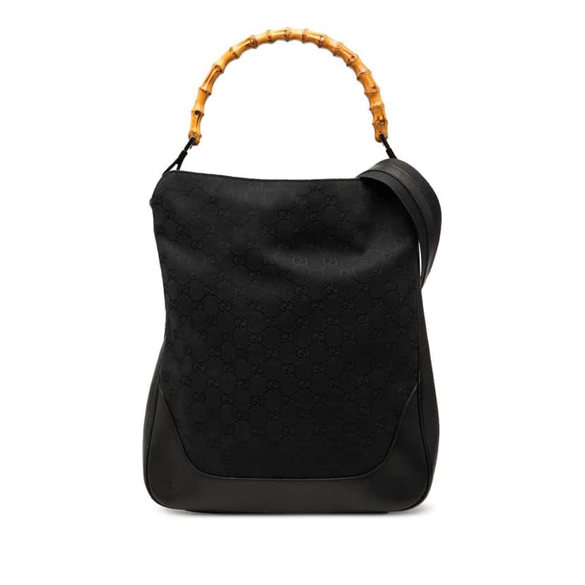 Gucci GG Canvas Bamboo Web Satchel Black Canvas Fair condition - Front View