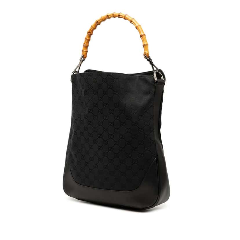 Gucci GG Canvas Bamboo Web Satchel Black Canvas Fair condition - Back View