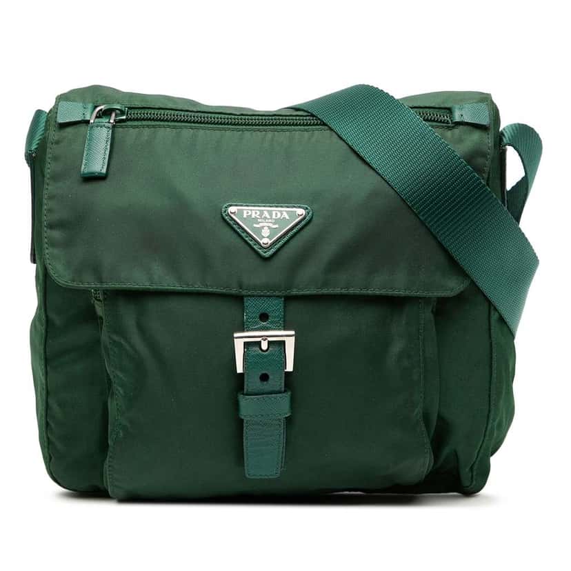 Prada Tessuto Zip Buckle Messenger Bag Green Good condition - Front View