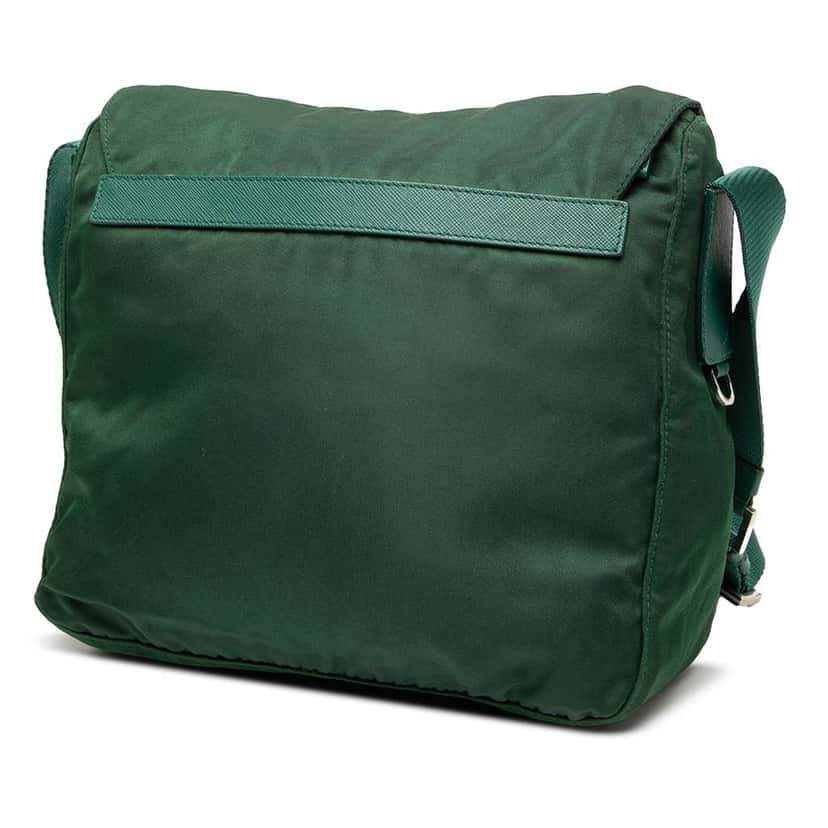 Prada Tessuto Zip Buckle Messenger Bag Green Good condition - Back View
