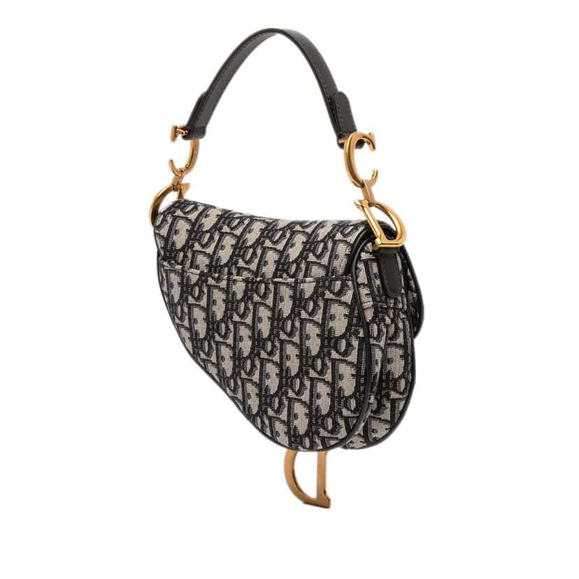 Dior Mini Oblique Canvas Saddle Bag Blue Canvas Very good condition - Back View