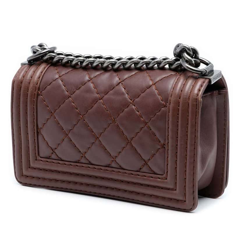 Chanel Small Quilted Lambskin Wild Stitch Boy Flap Brown Leather Good condition - Back View
