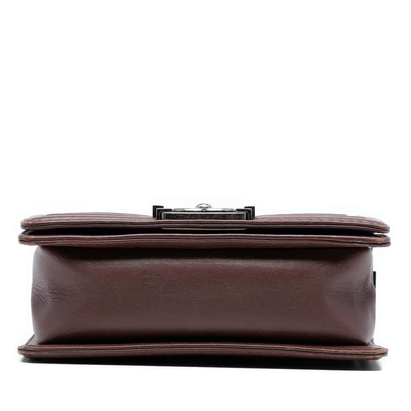 Chanel Small Quilted Lambskin Wild Stitch Boy Flap Brown Leather Good condition - Inside View