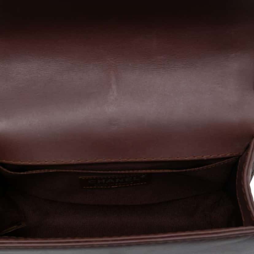 Chanel Small Quilted Lambskin Wild Stitch Boy Flap Brown Leather Good condition - Model View