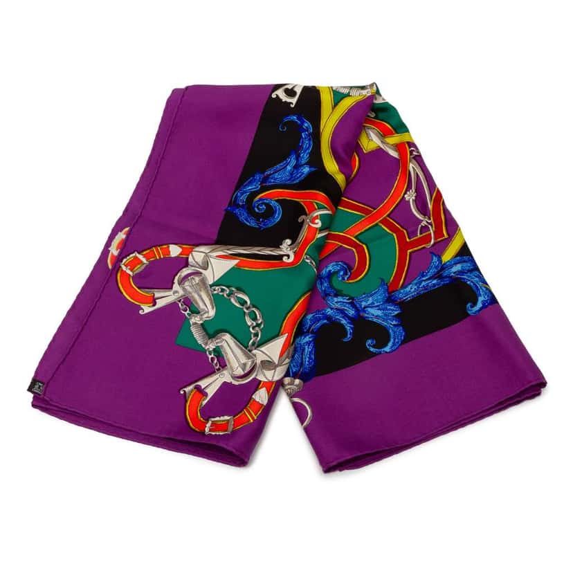 Hermès Par Mefsire Antoine De Plvvinel Silk Scarf 90 Purple Silk Good condition - Front View