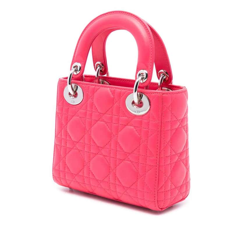 Dior Mini Lambskin Cannage Lady Dior Pink Leather Good condition - Back View