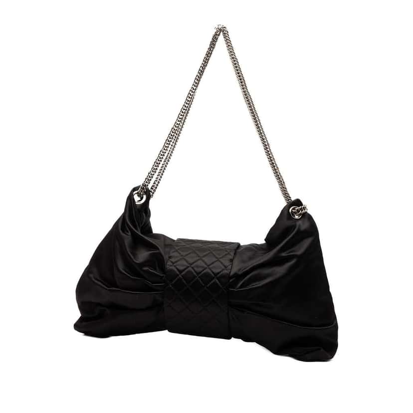 Chanel Medium Satin Bow Mademoiselle Shoulder Bag Black Satin Good condition - Back View