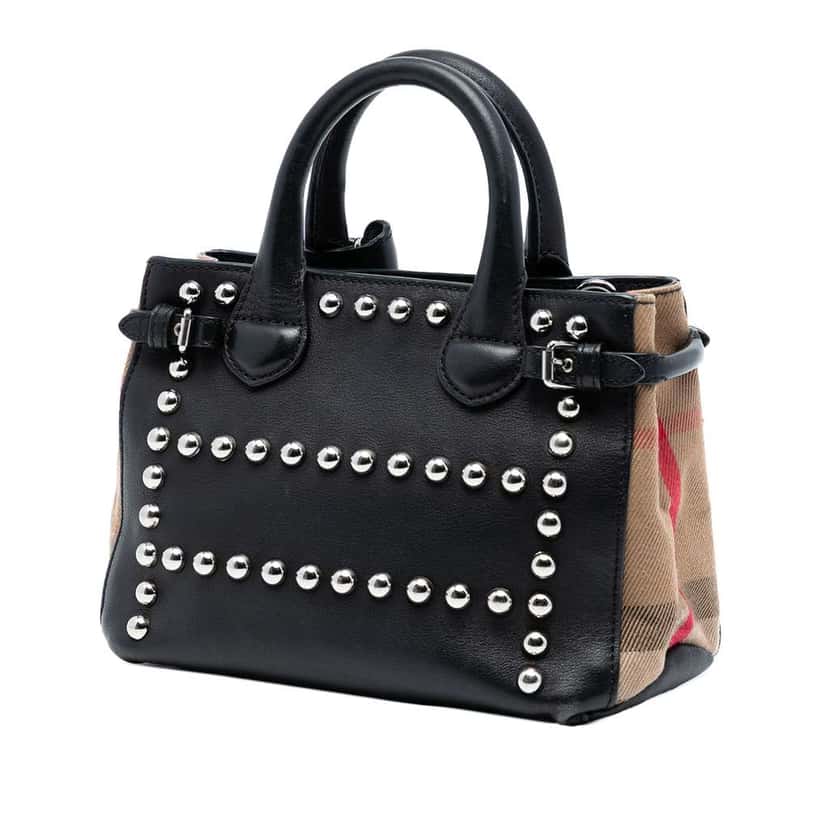Burberry Baby Banner Studded Leather and House Check Tote Black Leather Very good condition - Back View