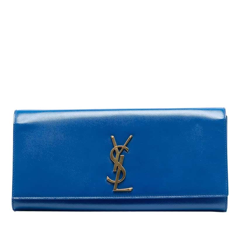 Saint Laurent Grain De Poudre Monogram Cassandre Clutch Blue Leather Good condition - Front View
