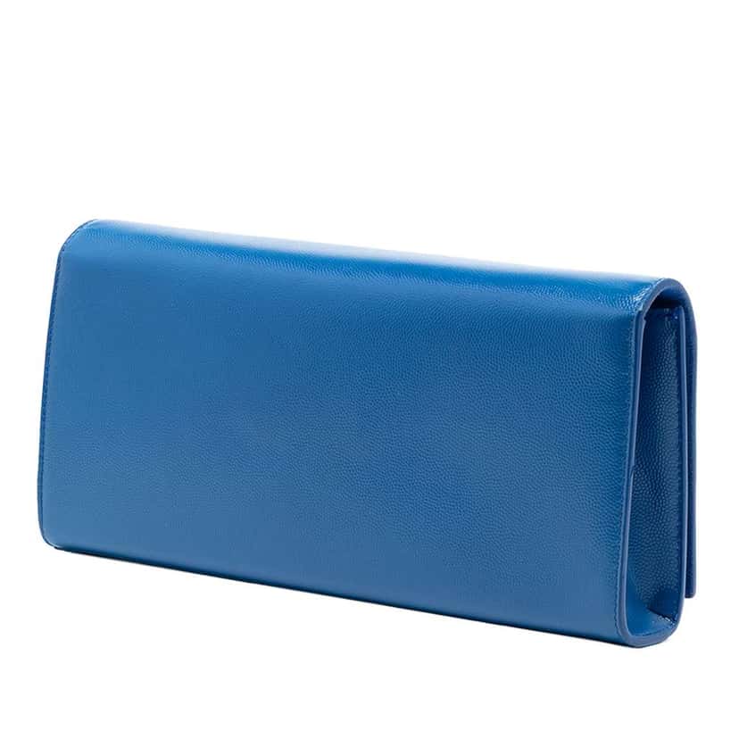 Saint Laurent Grain De Poudre Monogram Cassandre Clutch Blue Leather Good condition - Back View