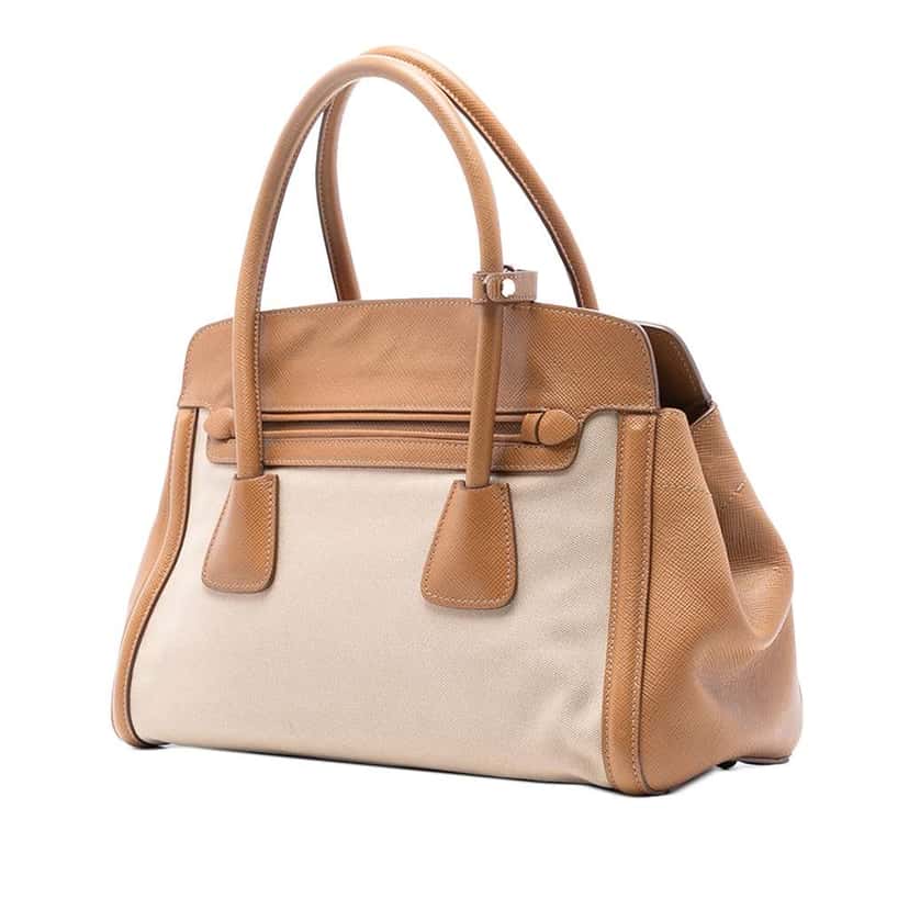 Prada Saffiano Cuir Trimmed Canapa Satchel Brown Canvas Good condition - Back View