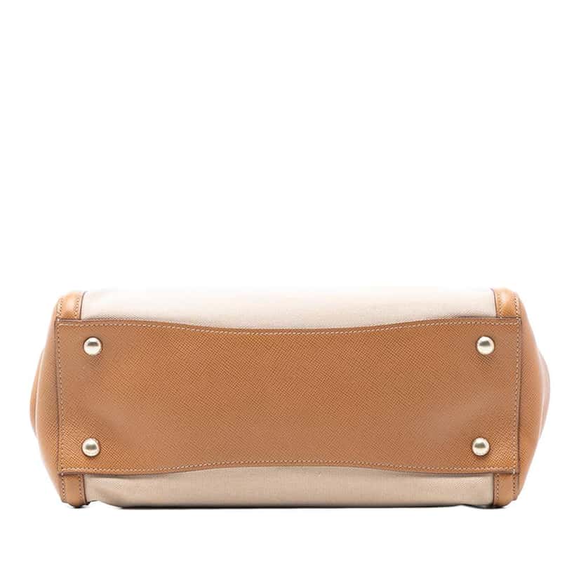 Prada Saffiano Cuir Trimmed Canapa Satchel Brown Canvas Good condition - Inside View
