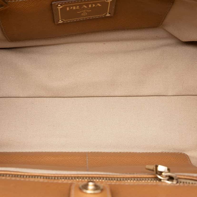 Prada Saffiano Cuir Trimmed Canapa Satchel Brown Canvas Good condition - Model View
