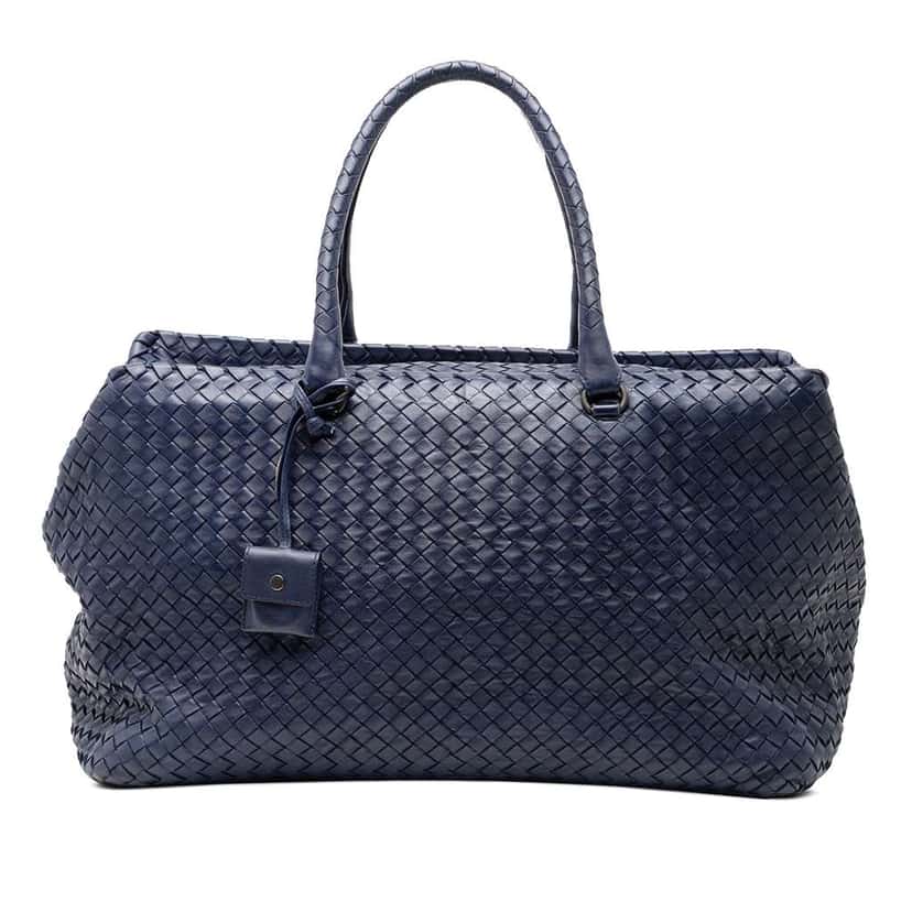 Bottega Veneta Large Nappa Intrecciato Brick Tote Blue Leather Good condition - Front View