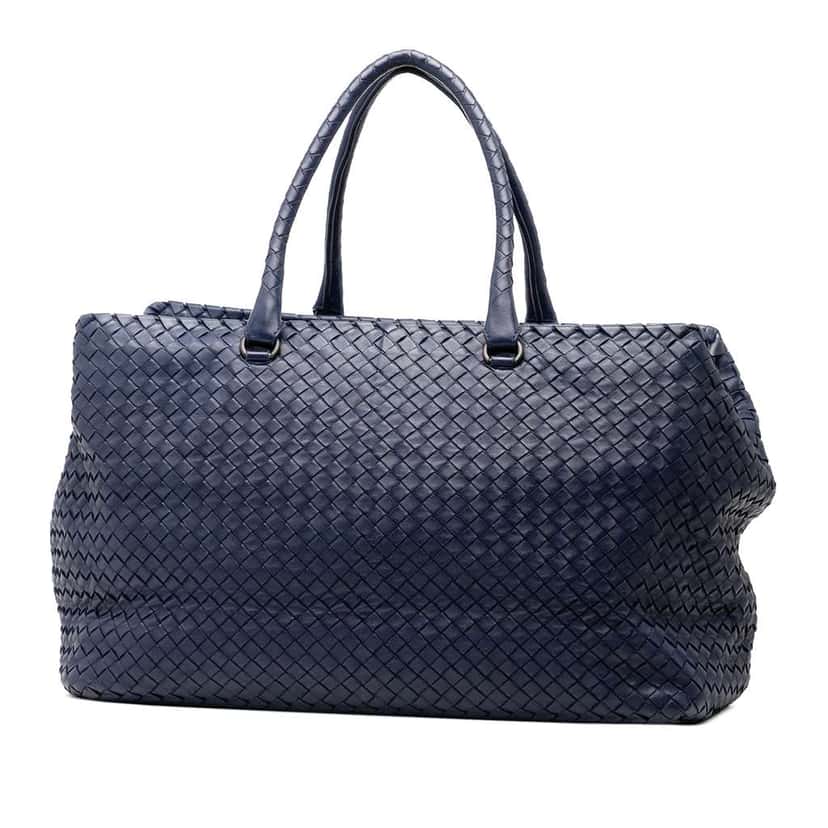 Bottega Veneta Large Nappa Intrecciato Brick Tote Blue Leather Good condition - Back View