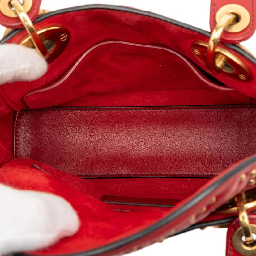 Dior Mini Lambskin Cannage Studded Supple Lady Dior Red Leather Very good condition - Model View