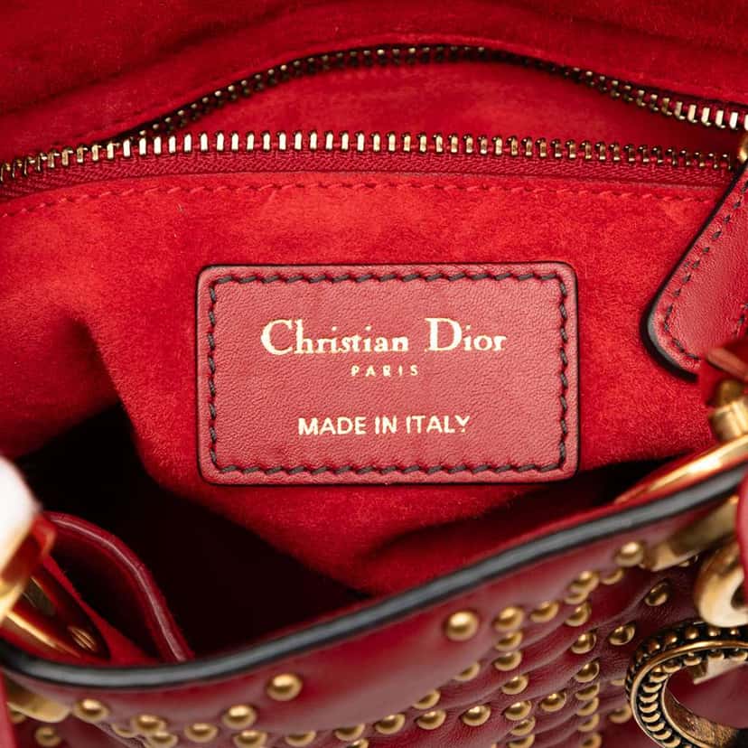Dior Mini Lambskin Cannage Studded Supple Lady Dior Red Leather Very good condition - Box View