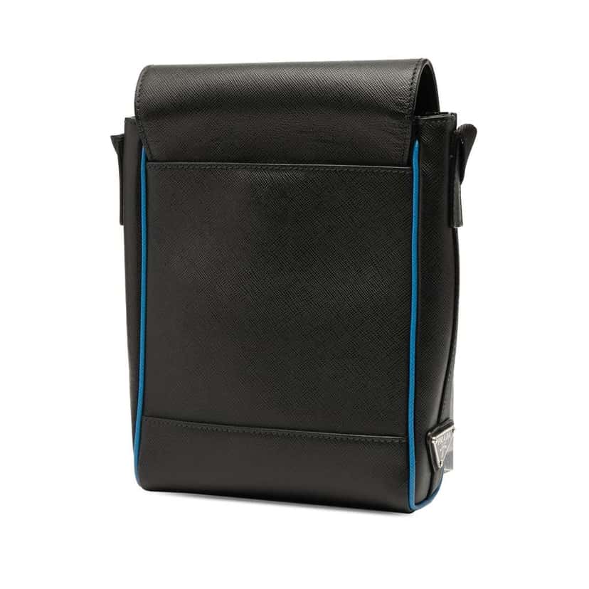 Prada Saffiano Buckle Messenger Bag Black Leather Good condition - Back View