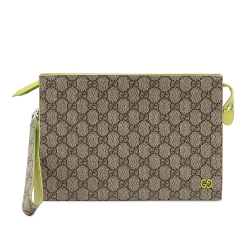Gucci Small Bicolor GG Supreme Pouch Brown Canvas Very good condition - Front View