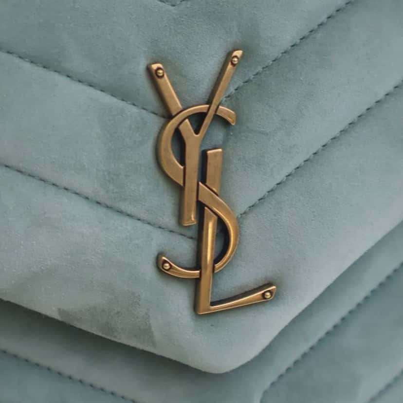 Saint Laurent Small Suede Loulou Shoulder Bag Green Leather Good condition - Box View